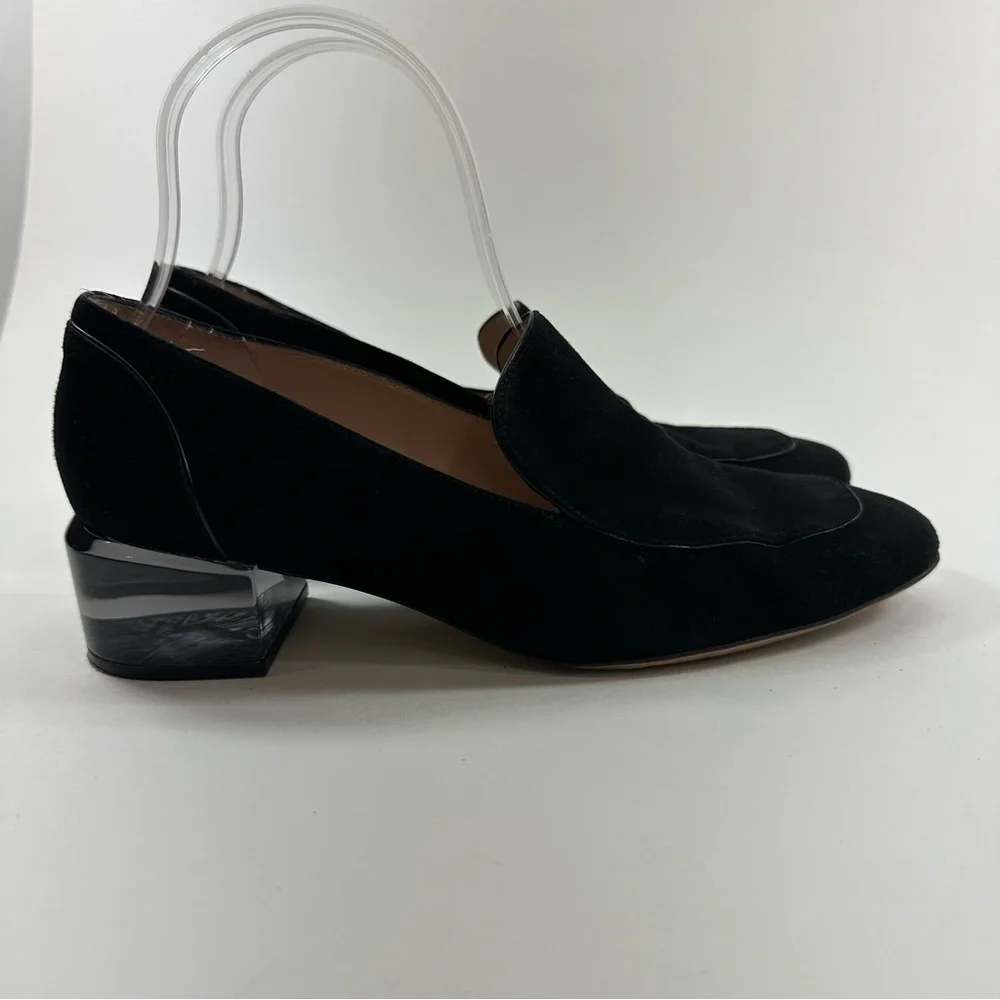 Stewart Weizman Black Suede Loafers With Clear Block Heel Women’s Size 7